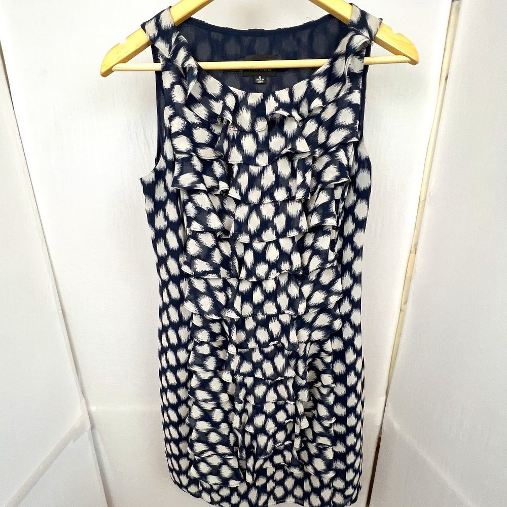 Adrianna Papell Dark Blue White Ruffle‎ Dress Sleeveless Size 10